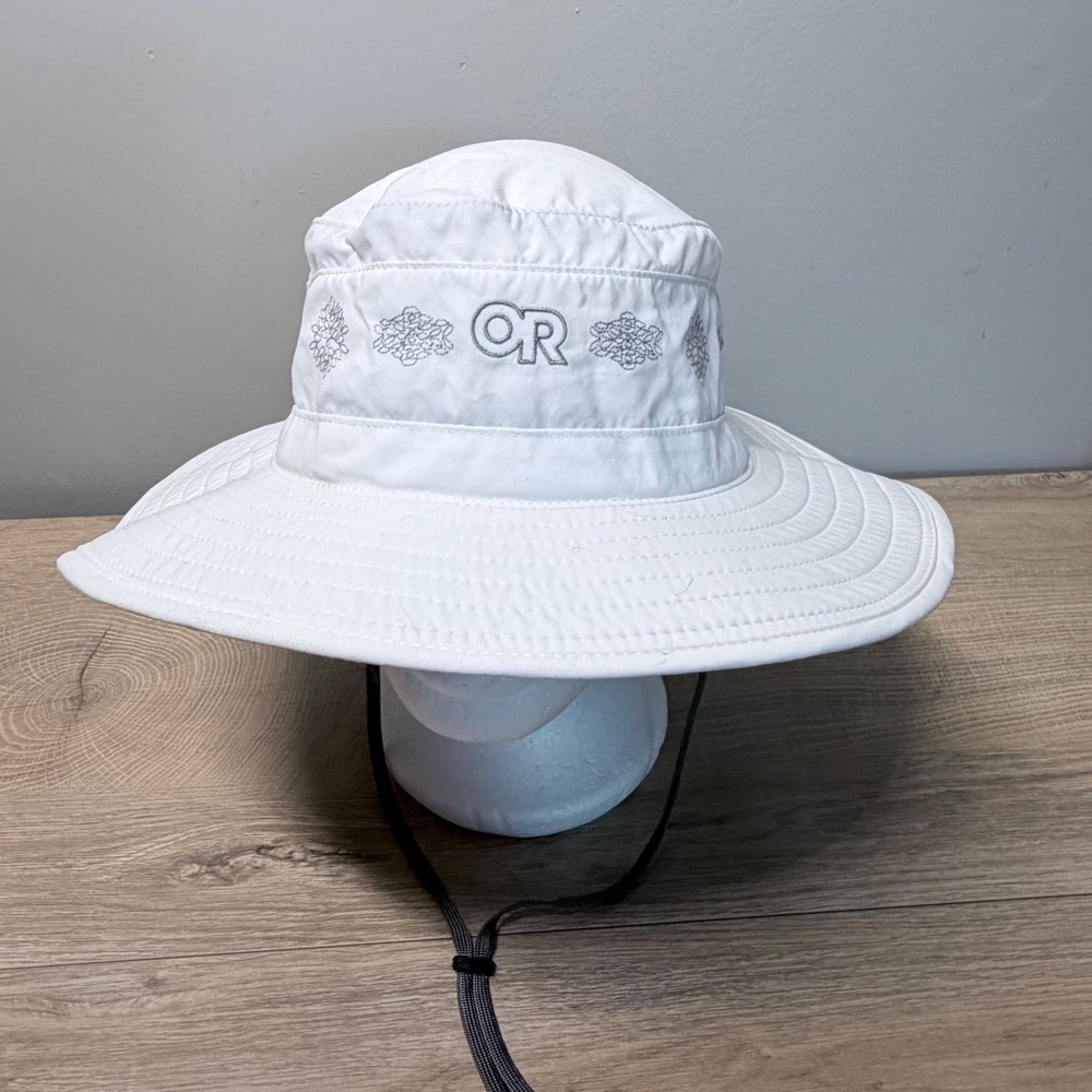 Outdoor Research Solar Roller Sun Hat Large White Floral Wide Brim Adjustable